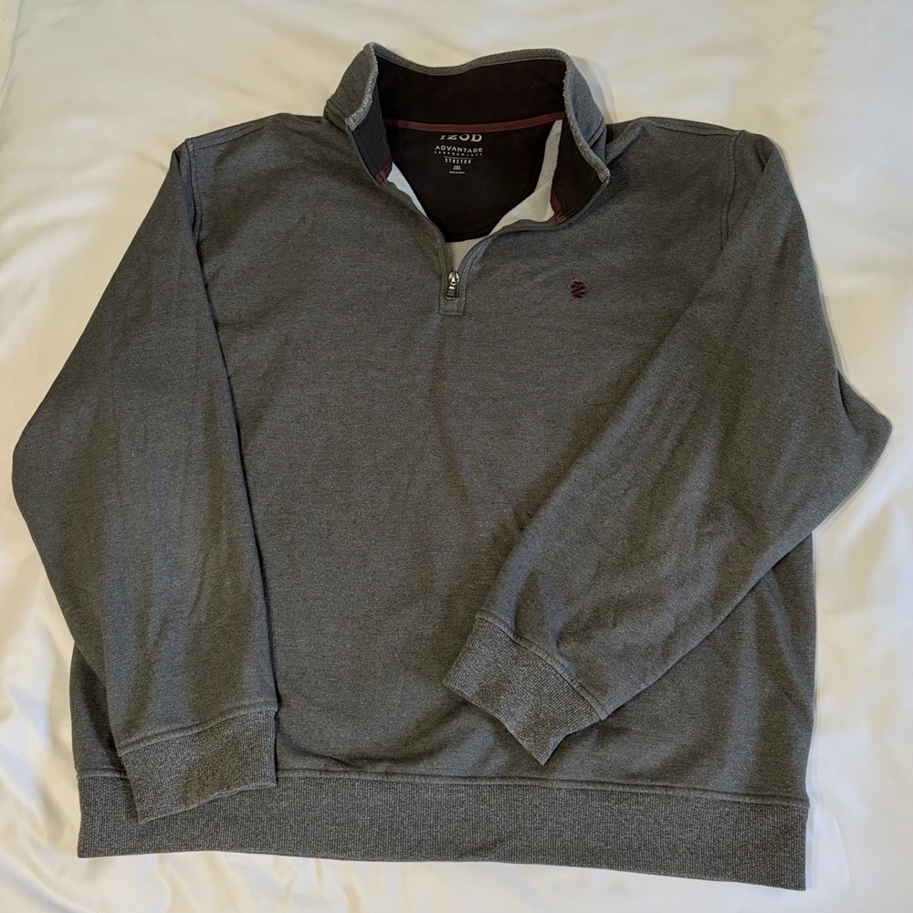 IZOD Advantage Performance Mens 2XL Gray Quarter Zip Stretch Pullover Sweater